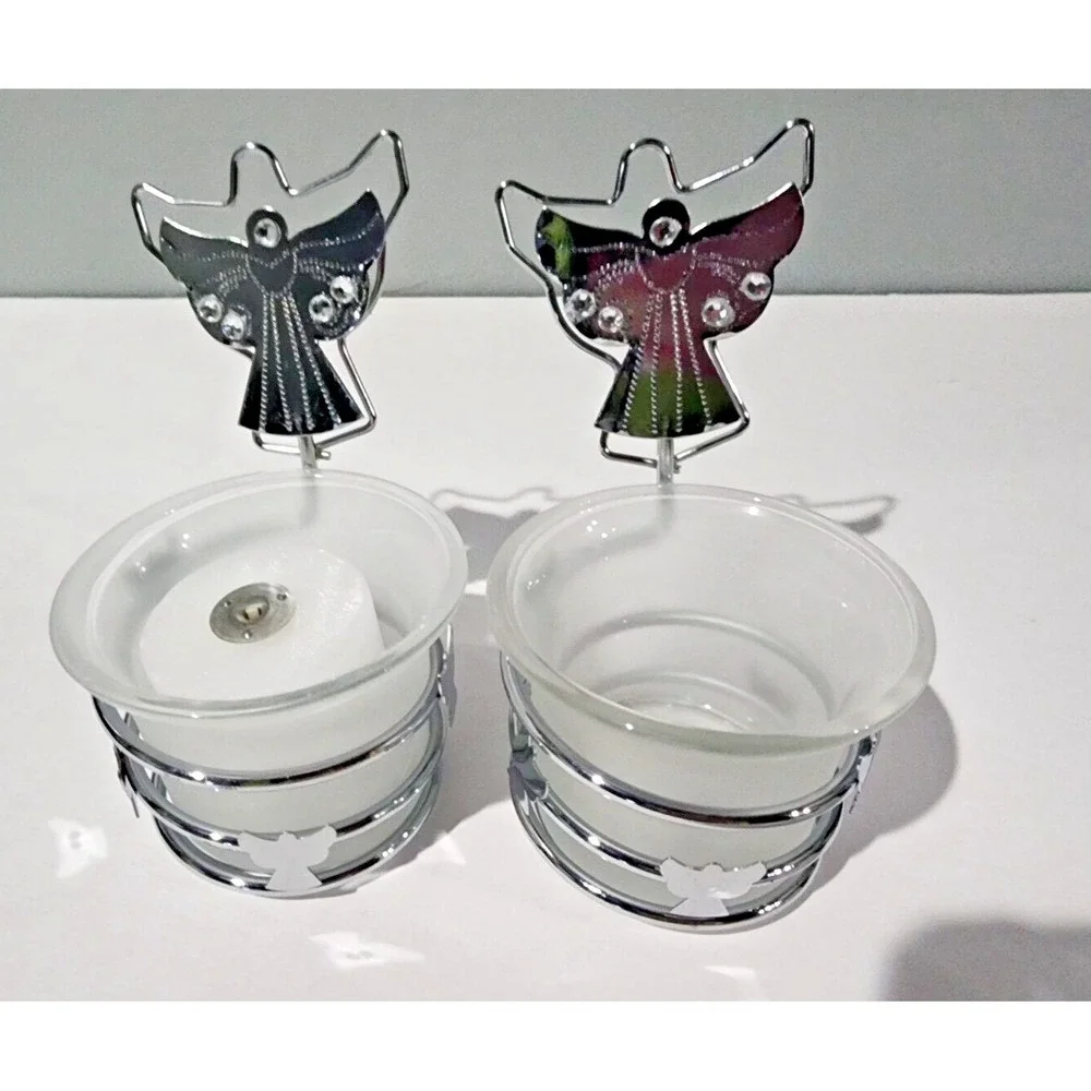 NEW Set of 2 Angel Card Holder Candle Stand with One‎ Candle